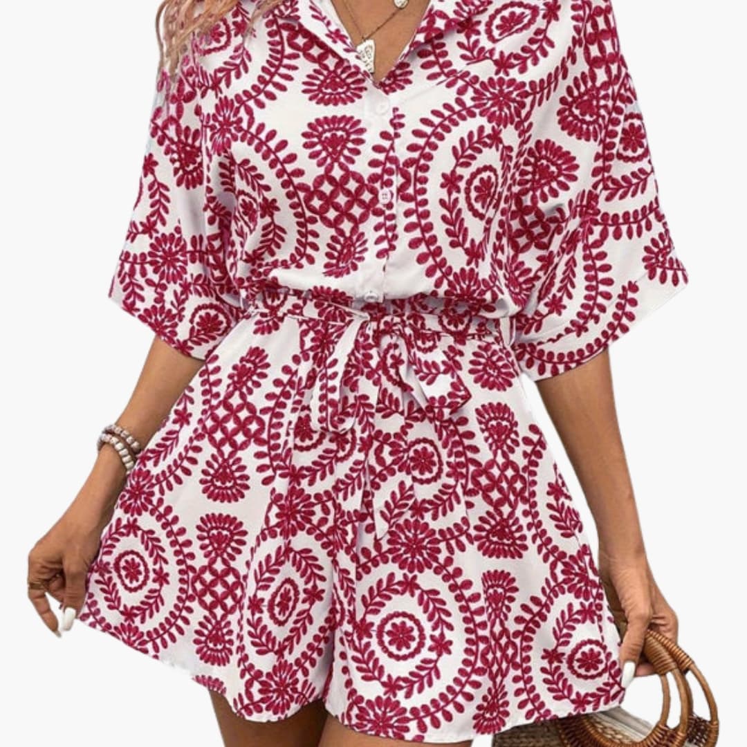 Women's Short Sleeve Dress with Waist Tie Belt