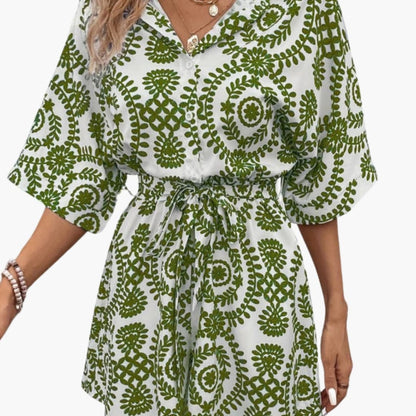 Women's Short Sleeve Dress with Waist Tie Belt