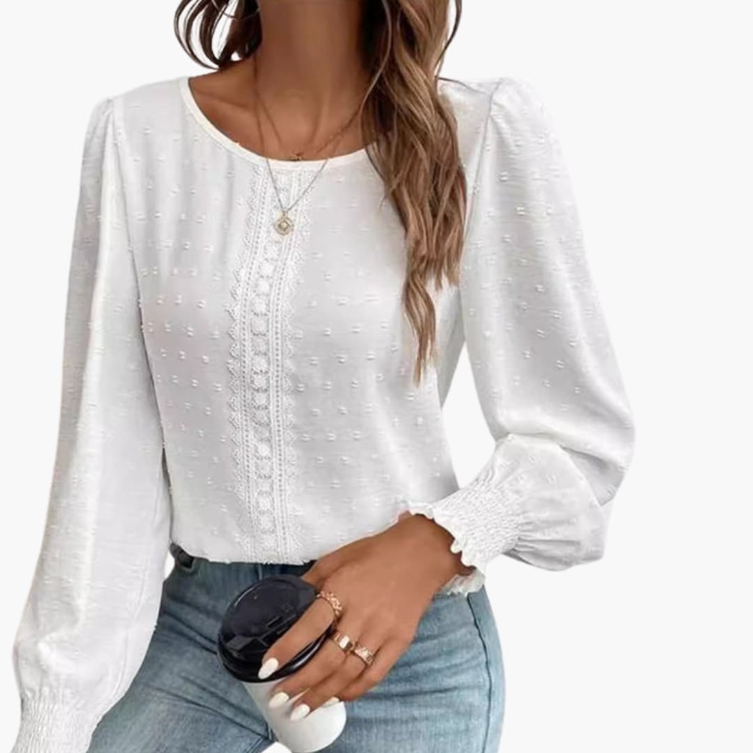 Women's Embroidered Long Sleeve Blouse Woven Elastic Cuffs - Vonnera