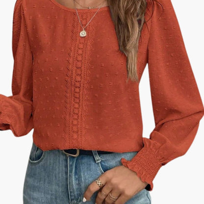 Women's Embroidered Long Sleeve Blouse Woven Elastic Cuffs
