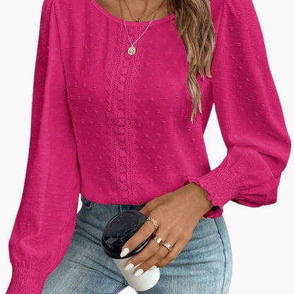 Women's Embroidered Long Sleeve Blouse Woven Elastic Cuffs