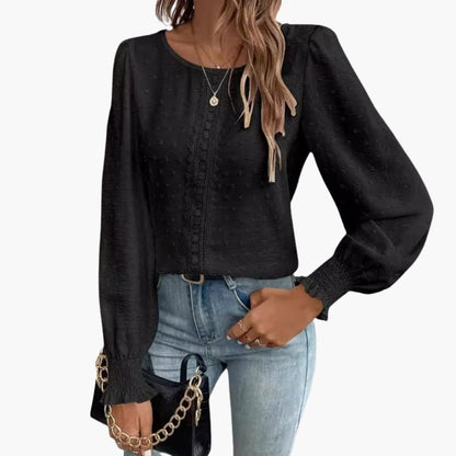 Women's Embroidered Long Sleeve Blouse Woven Elastic Cuffs