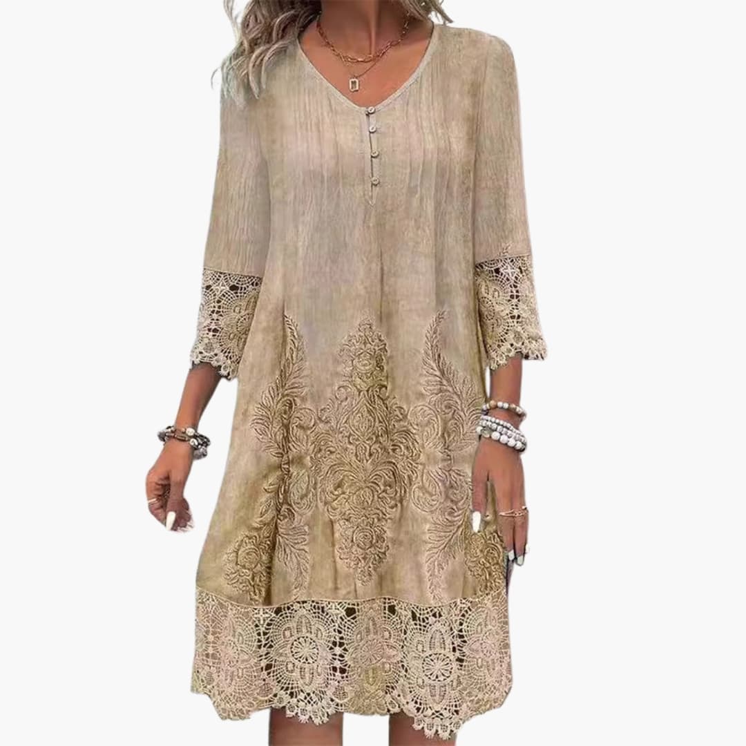 Women's Short Sleeve Embroidered Midi Dress