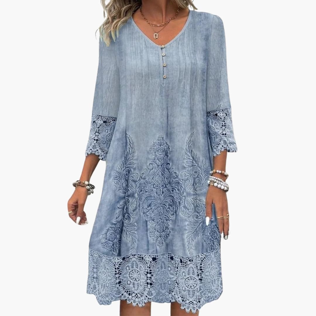 Women's Short Sleeve Embroidered Midi Dress - Vonnera