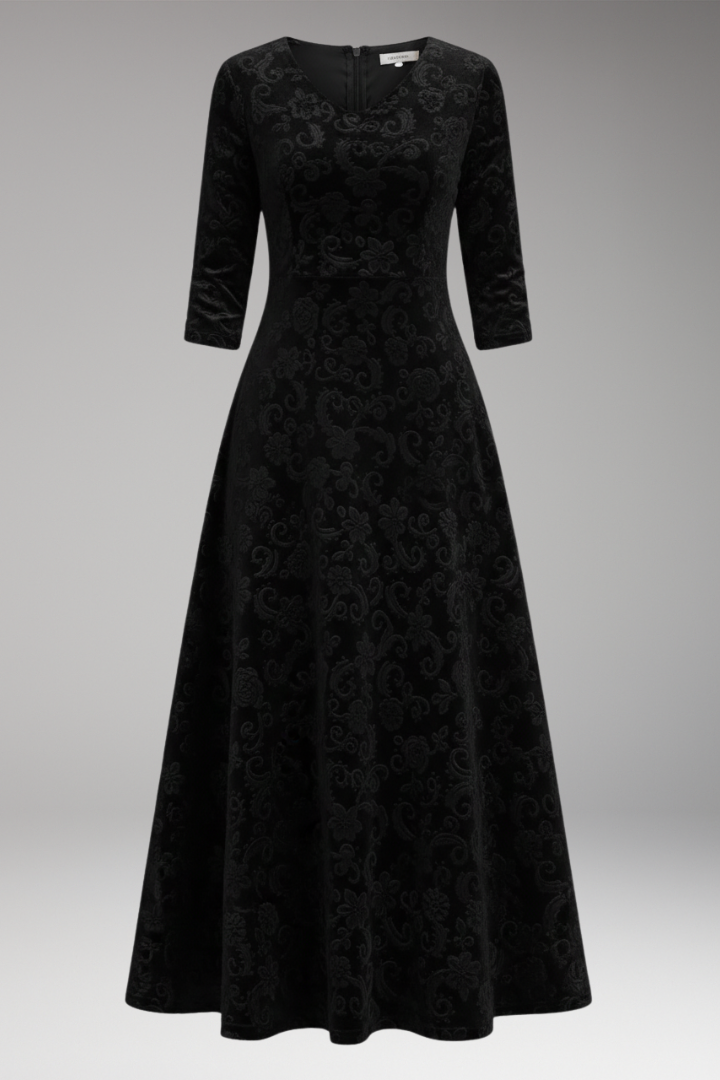 Women's Velvet Flared Dress Figure-Flattering Cut - Vonnera