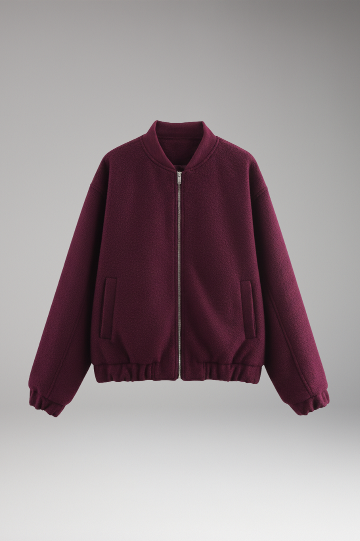 Women's Fleece Bomber Jacket Elastic Cuffs Side Pockets - Vonnera