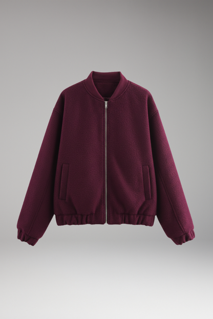 Women's Fleece Bomber Jacket Elastic Cuffs Side Pockets - Vonnera