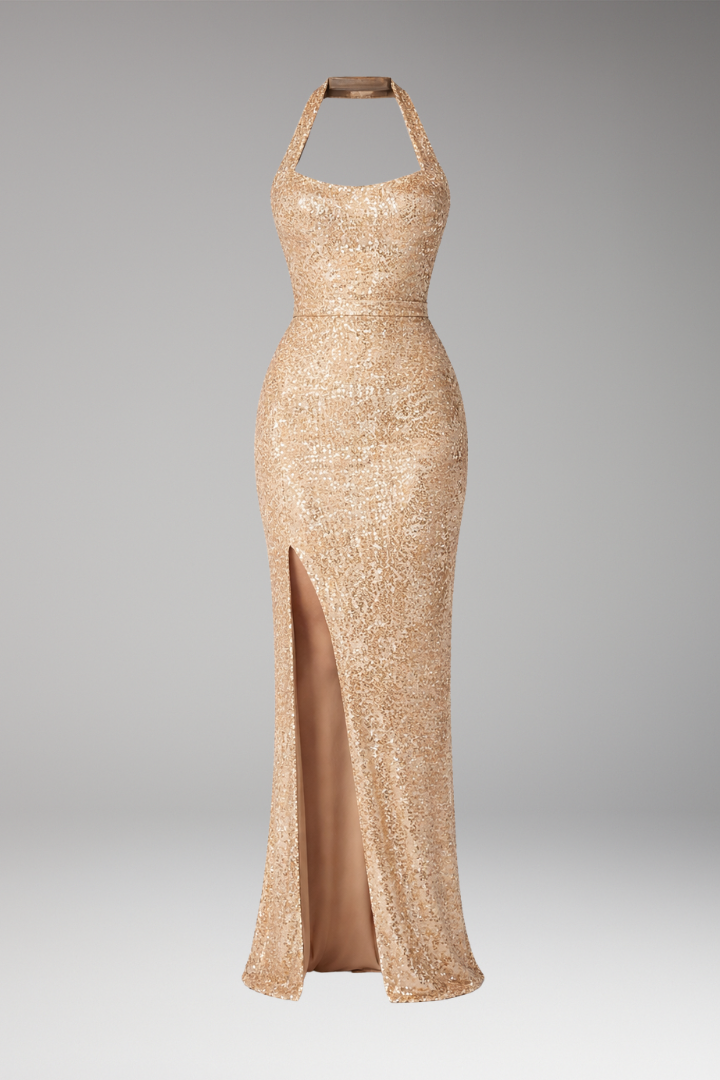 Women's Sequin Evening Dress Floor-Length High Slit - Vonnera
