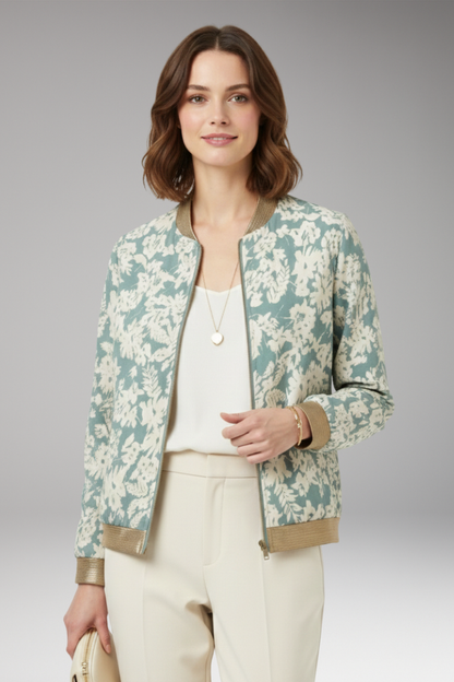 Women's Floral Bomber Jacket Zipper Elastic
