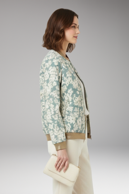 Women's Floral Bomber Jacket Zipper Elastic
