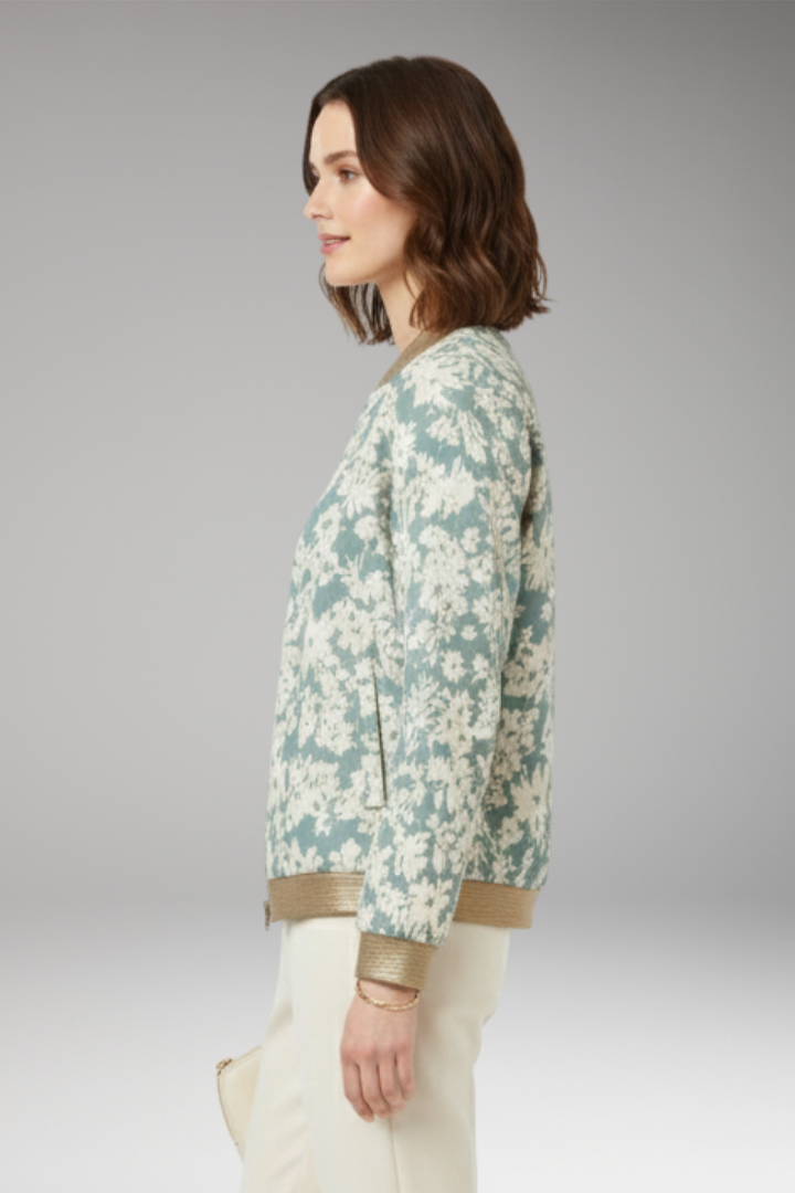 Women's Floral Bomber Jacket Zipper Elastic