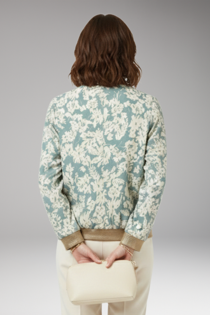 Women's Floral Bomber Jacket Zipper Elastic