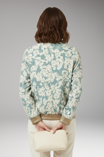 Women's Floral Bomber Jacket Zipper Elastic