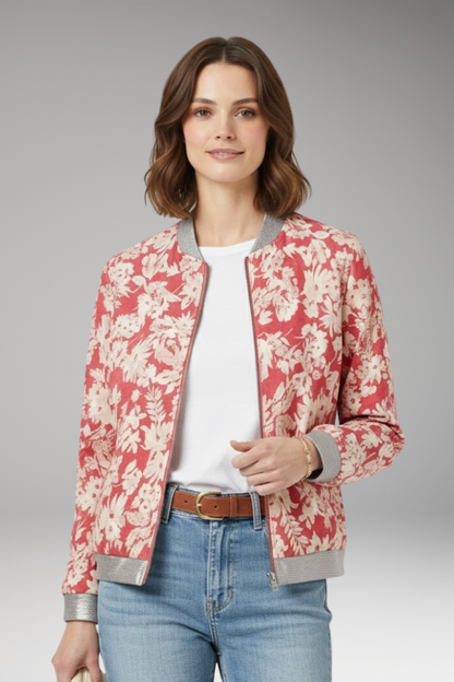 Women's Floral Bomber Jacket Zipper Elastic