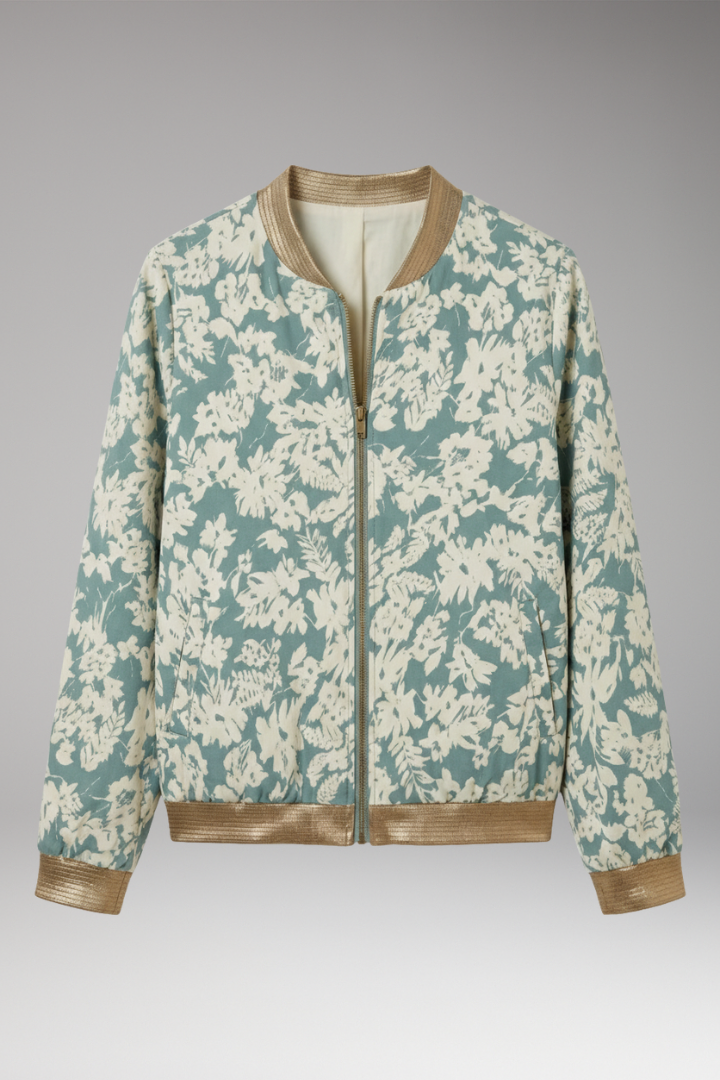 Women's Floral Bomber Jacket Zipper Elastic - Vonnera