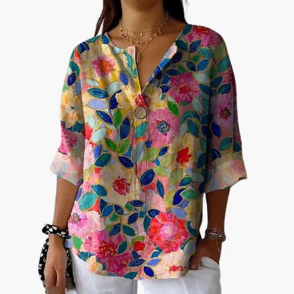 Women's Long Sleeve Blouse Floral Button Down Shirt - Vonnera