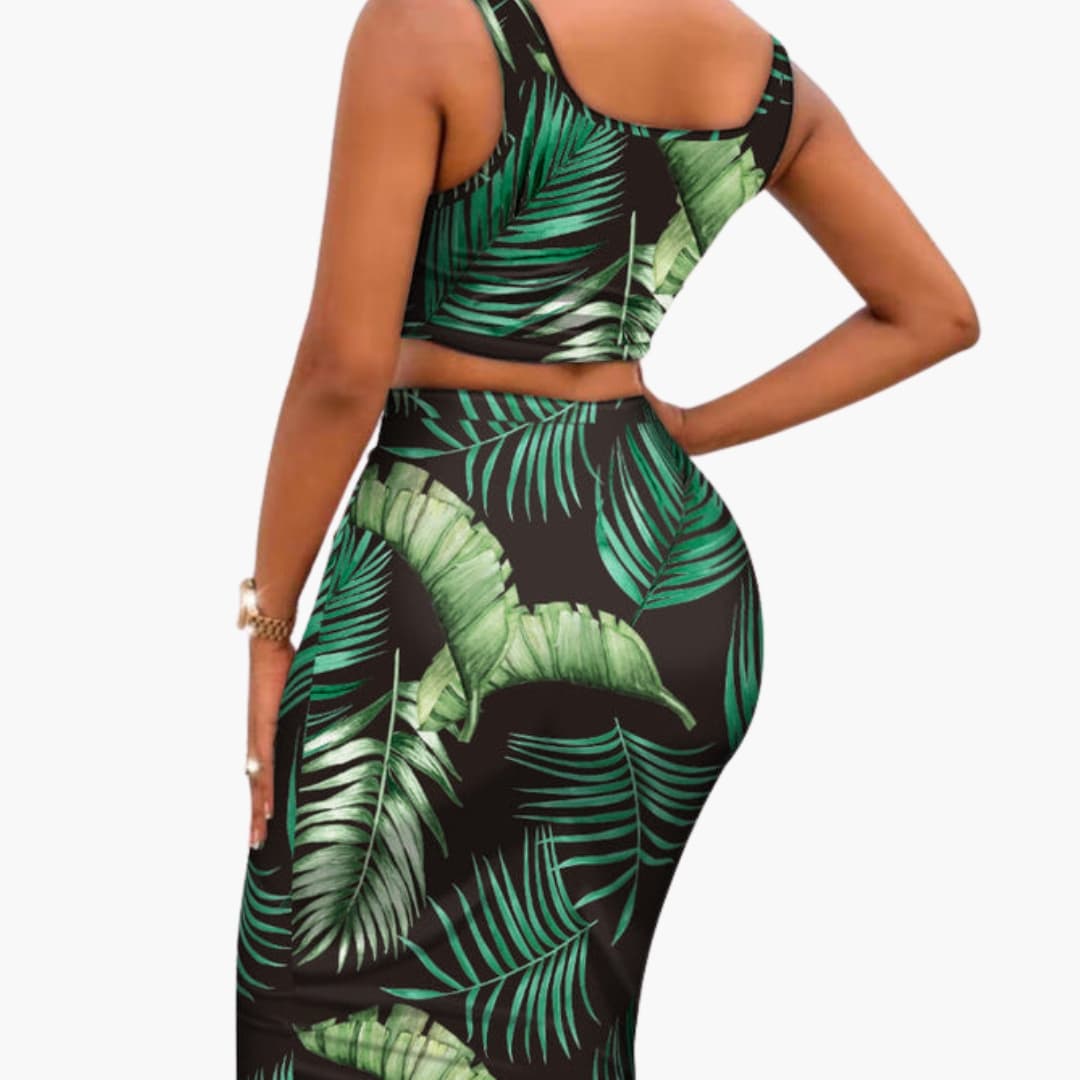Women's Floral Crop And Midi Dress Set