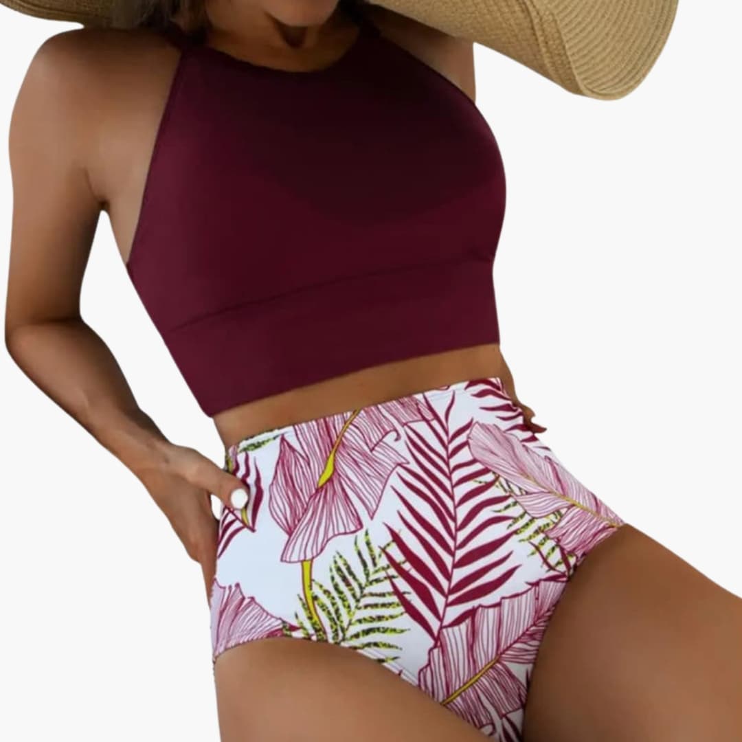 Women's High-Waisted Floral Bikini Adjustable Straps - Vonnera