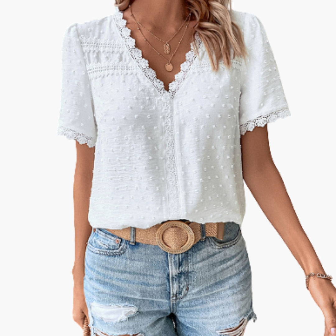 Women Floral Lace Blouse Sheer Panels