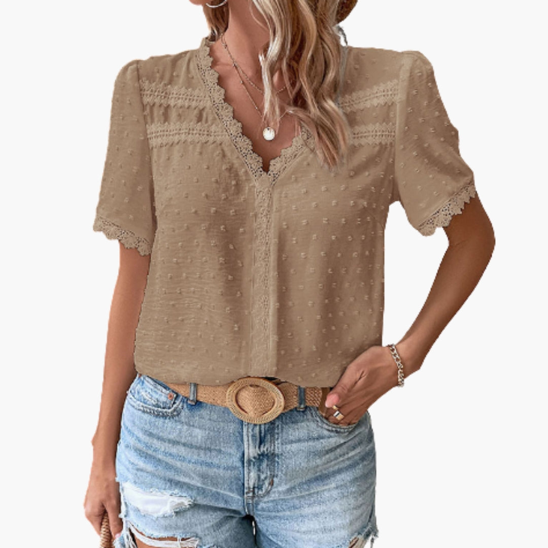 Women Floral Lace Blouse Sheer Panels - Vonnera