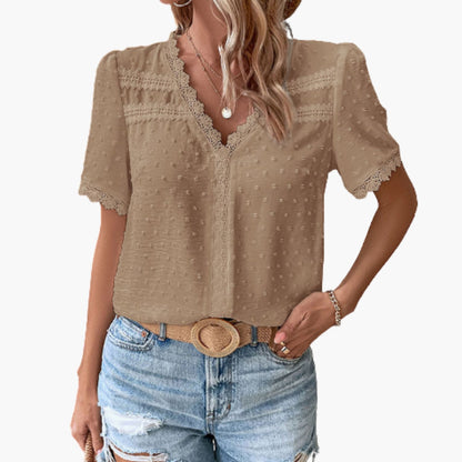 Women Floral Lace Blouse Sheer Panels - Vonnera