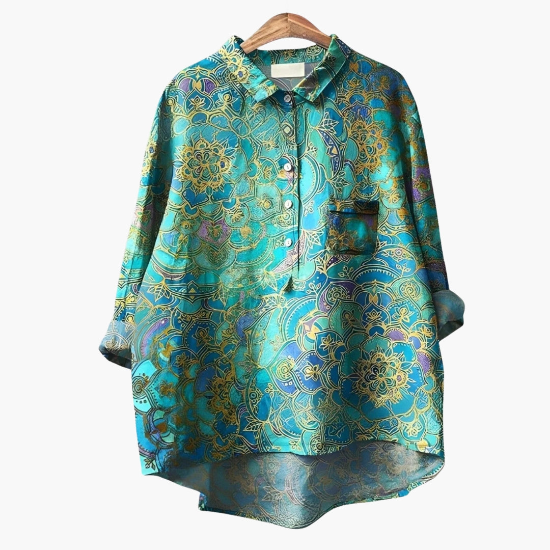 Women's Floral Crew Neck Short Sleeve Blouse - Vonnera
