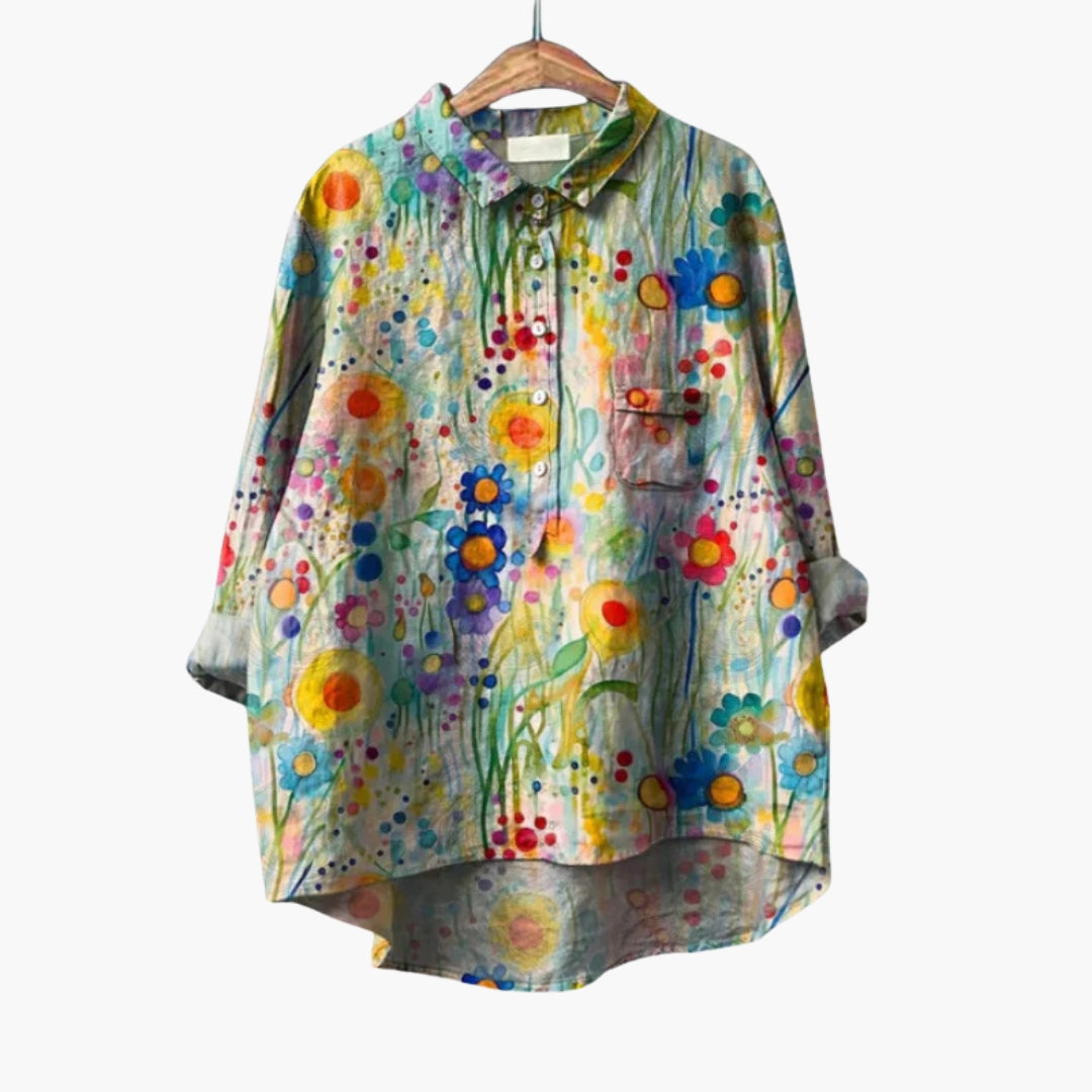 Women's Floral Crew Neck Short Sleeve Blouse