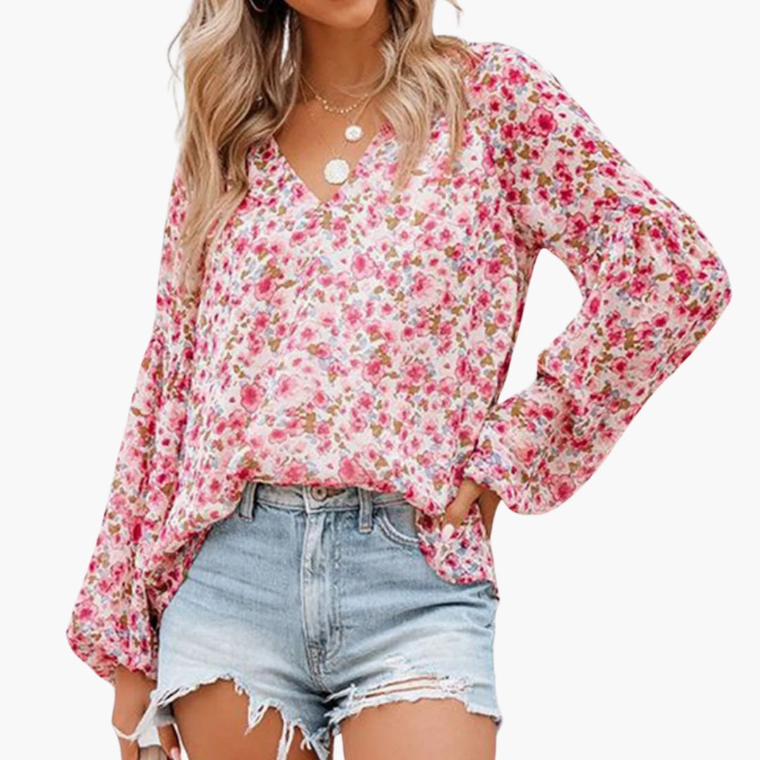 Women's Short Sleeve Blouse Floral Print - Vonnera