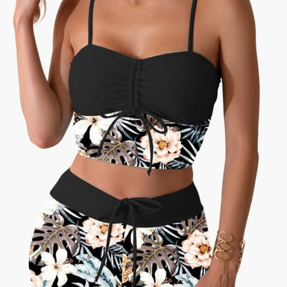 Women's Floral Bikini Set Ruffle Drawstring Swim Shorts - Vonnera