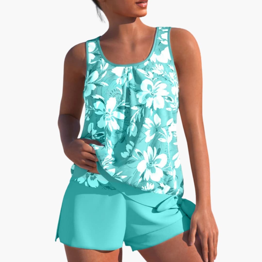 Women's Floral Tankini Swimsuit Adjustable Straps - Vonnera