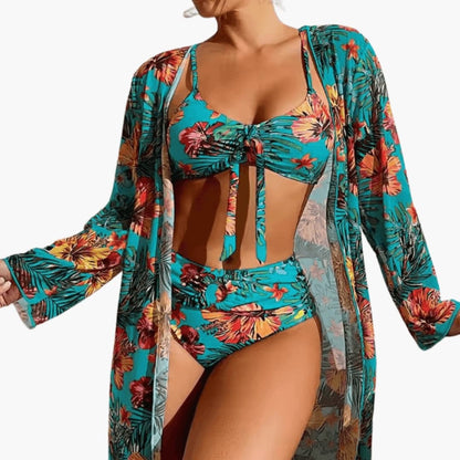 Women's Floral Bikini Set 3 Piece with Cover Up - Vonnera