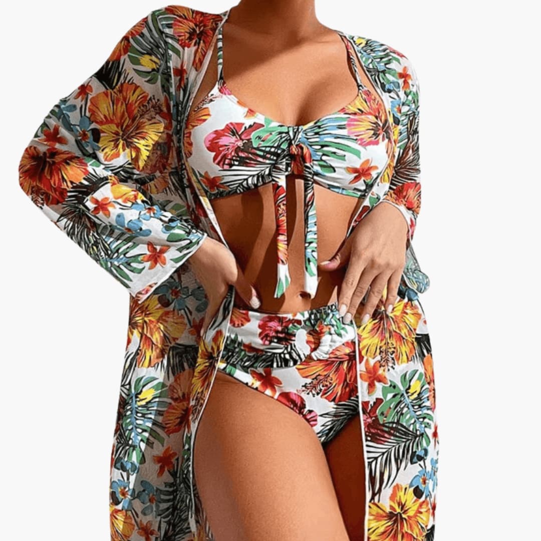 Women's Floral Bikini Set 3 Piece with Cover Up