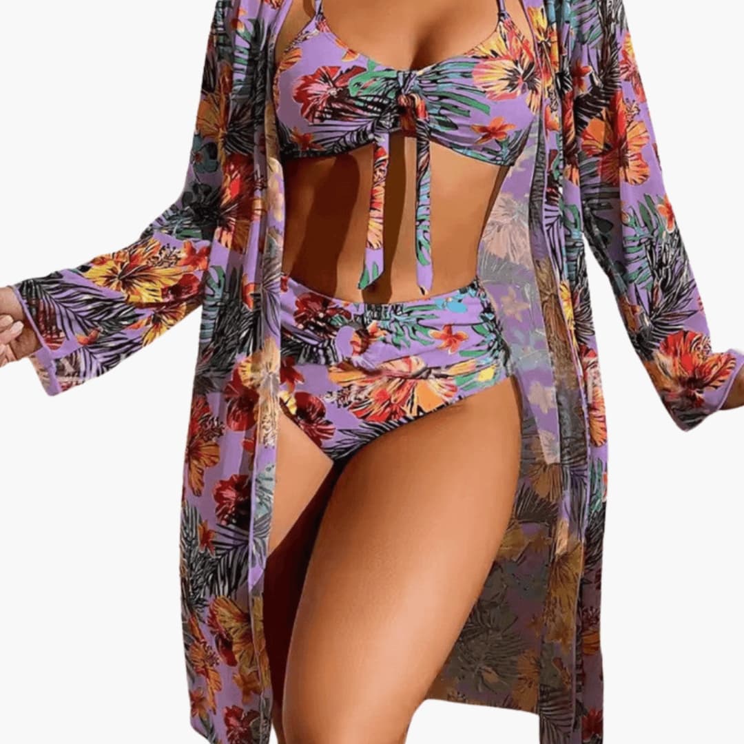 Women's Floral Bikini Set 3 Piece with Cover Up