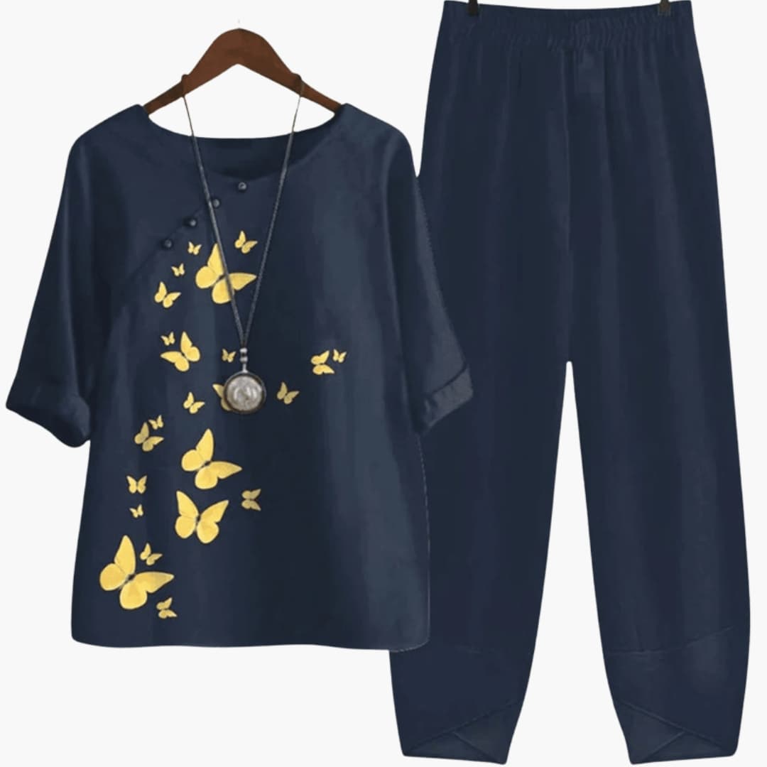 Women's Floral Two Piece Summer Set Short Sleeve Straight Pants