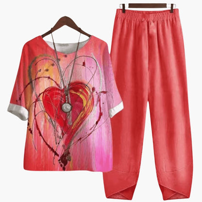 Women's Floral Two Piece Summer Set Short Sleeve Straight Pants