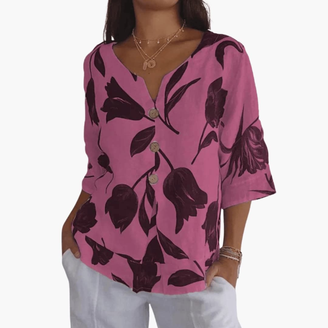 Women's Short Sleeve V-Neck Woven Blouse Floral
