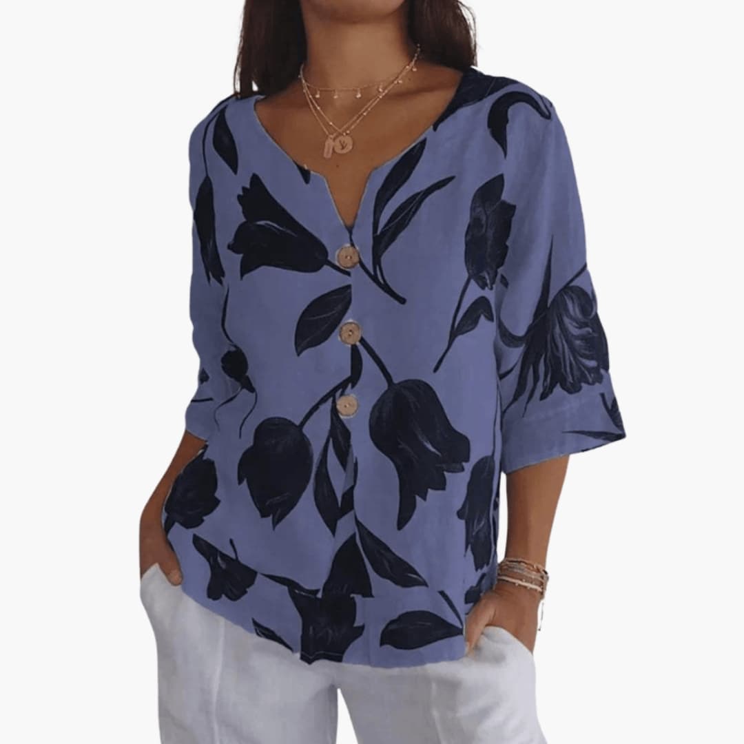 Women's Short Sleeve V-Neck Woven Blouse Floral