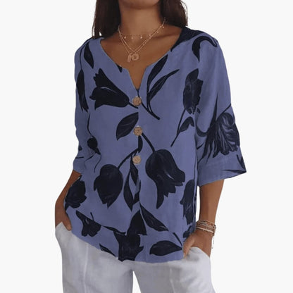 Women's Short Sleeve V-Neck Woven Blouse Floral
