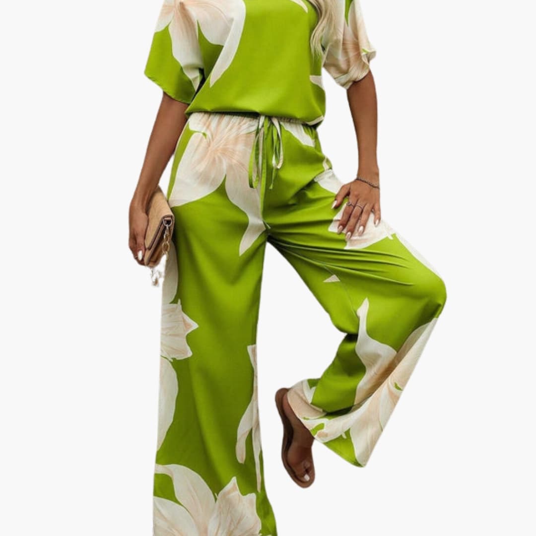 Women's Floral Two-Piece V-Neck And Pants Set - Vonnera