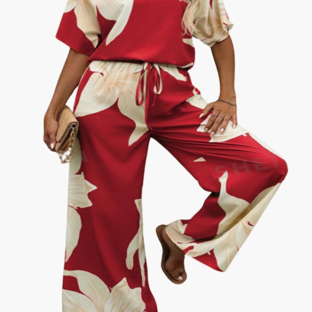 Women's Floral Two-Piece V-Neck And Pants Set
