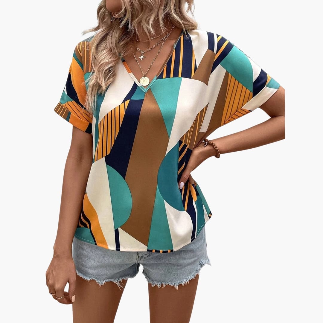 Women's V-Neck Short Sleeve Geometric T-Shirt - Vonnera