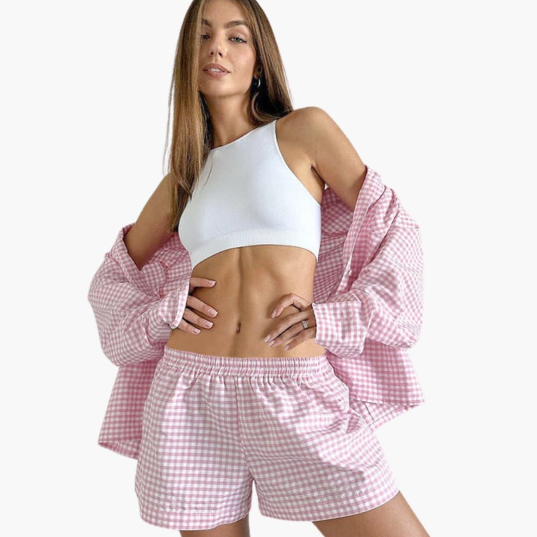 Women's Gingham Two-Piece Shorts Set - Vonnera