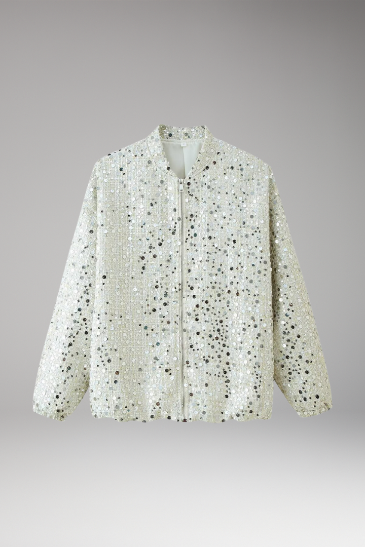 Women's Glitter Bomber Jacket Zipper Stand Collar - Vonnera