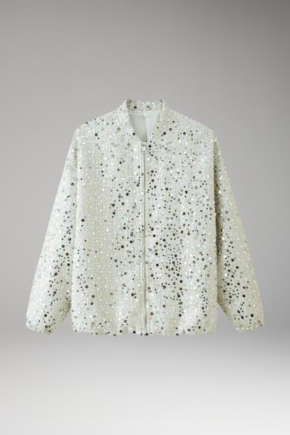 Women's Glitter Bomber Jacket Zipper Stand Collar - Vonnera