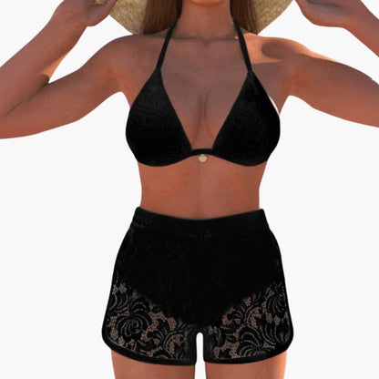 Women's Lace Trim Bikini Set Halter Triangle - Vonnera