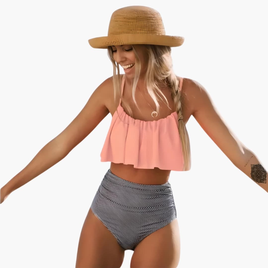 Women's High Waisted Ruffle Bikini Adjustable Straps - Vonnera