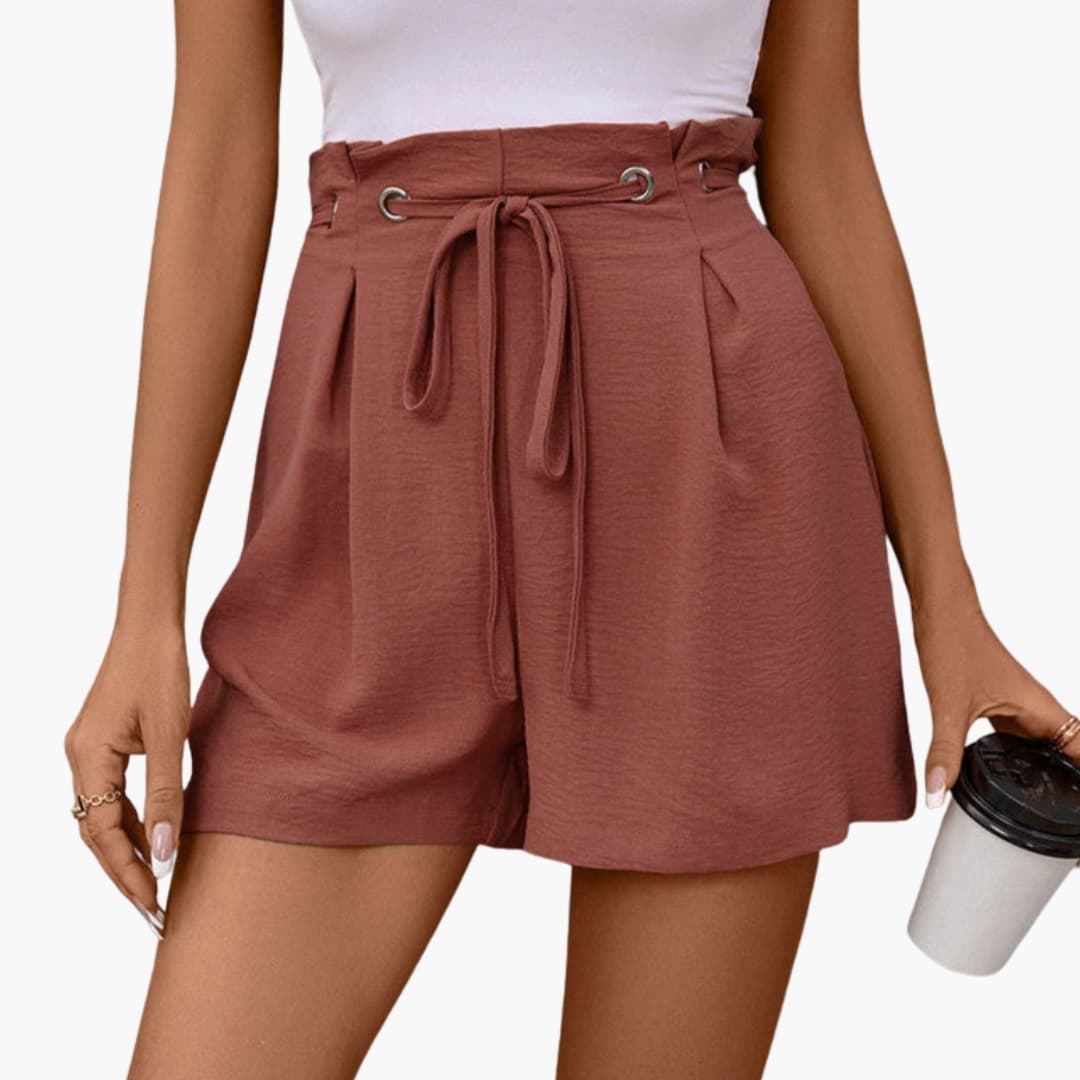 Women's High Waisted Pleated Shorts Straight Leg - Vonnera