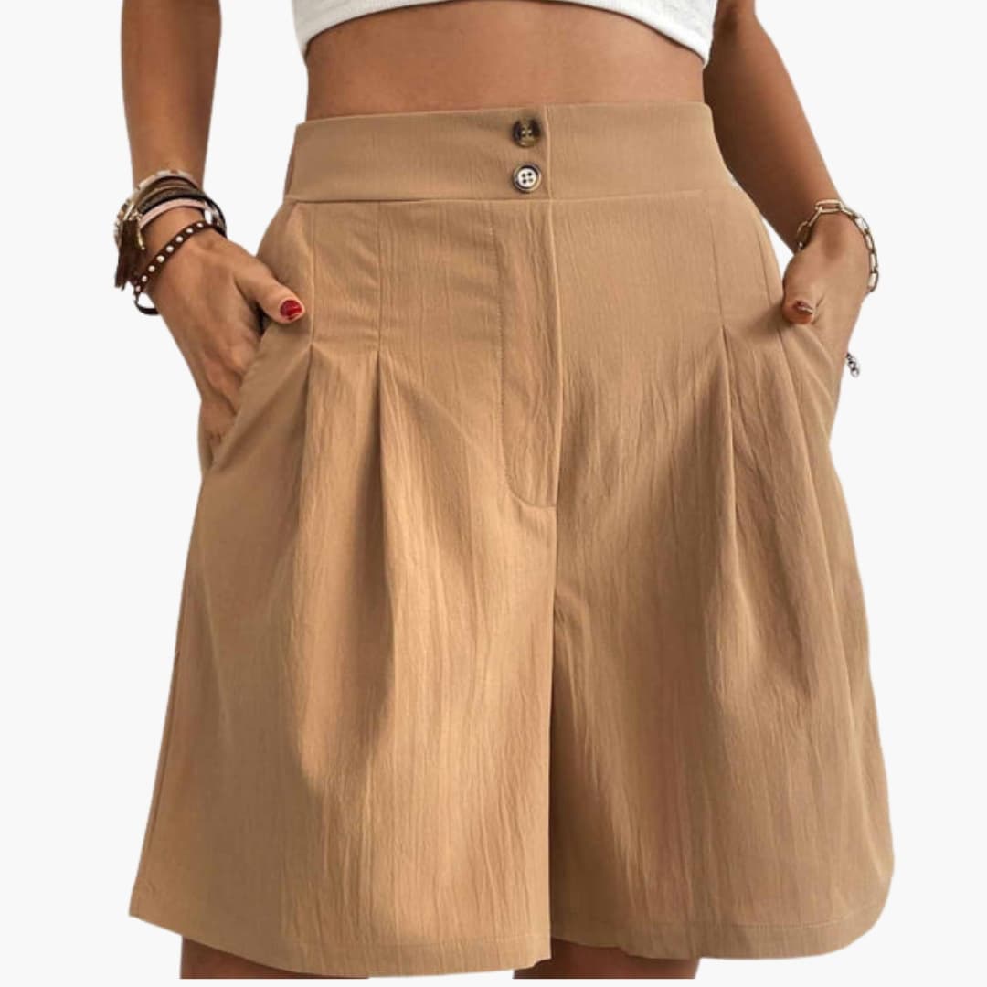 Women's Wide Leg Shorts High-Rise Cotton Side Pockets - Vonnera