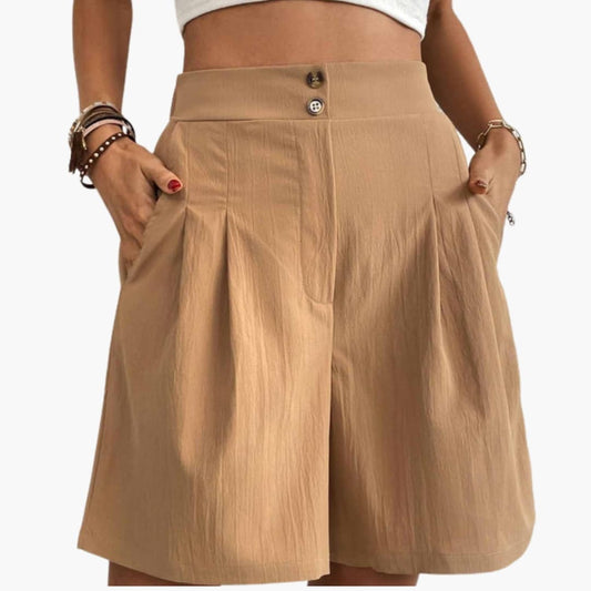 Women's Wide Leg Shorts High-Rise Cotton Side Pockets - Vonnera