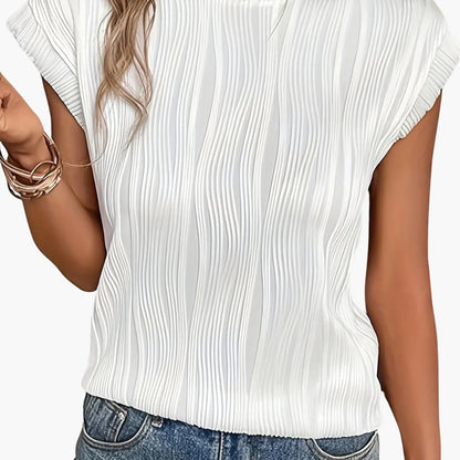 Women's Pleated Short Sleeve T-Shirt High Crew Neck